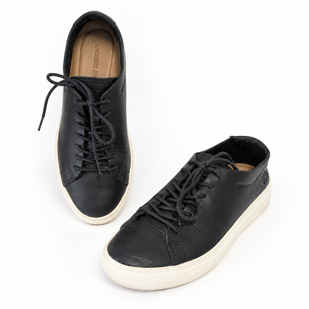 Lacoste L.12.12 Women's Black Leather Low-Top Sneakers US 7 EU 39.5